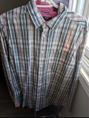 Mexx Men's Plaid Button-Up Shirt - Pink & Green